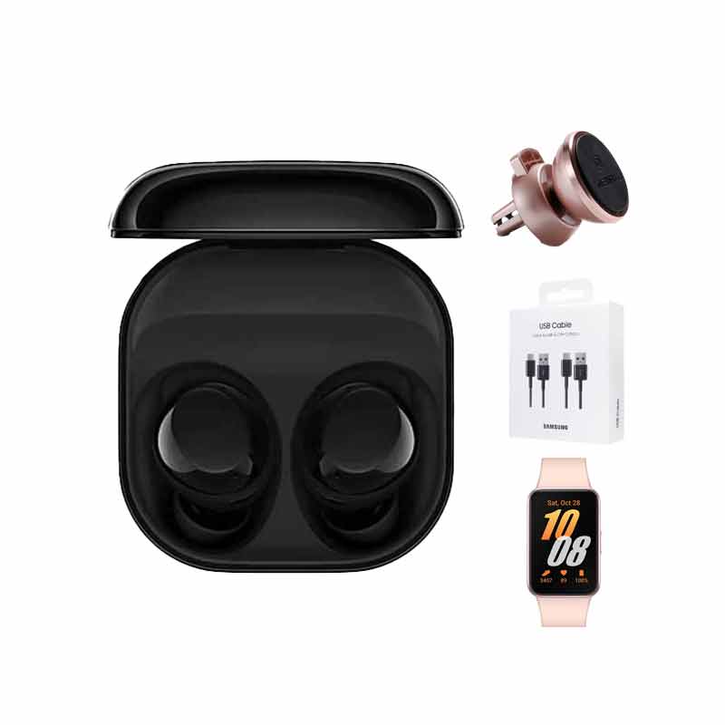 هدفون بلوتوثی سامسونگ مدل Galaxy Buds Core + ساعت هوشمند سامسونگ مدل Galaxy Fit3 40mm + کابل سامسونگ پک دو عددی + پایه نگهدارنده ریمکس مدل RM-C19 کد (VAL053)