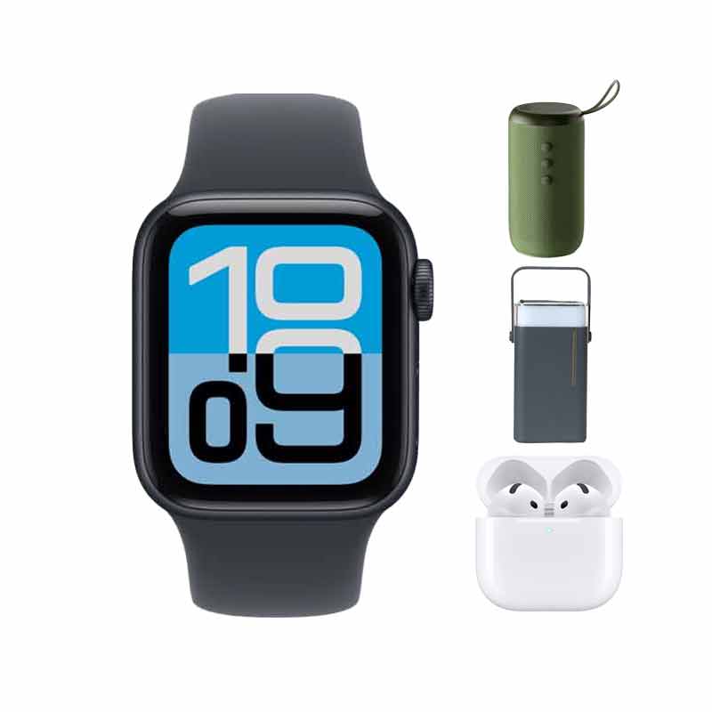 ساعت هوشمند اپل مدل SE 3 Aluminum Case 44mm + هدفون بلوتوثی اپل مدل (2024) Airpods 4 ANC + پاور بانک ریمکس مدل RPP-596 + اسپیکر بلوتوثی ریمکس مدل Scuba RB-M62 کد (VAL148)