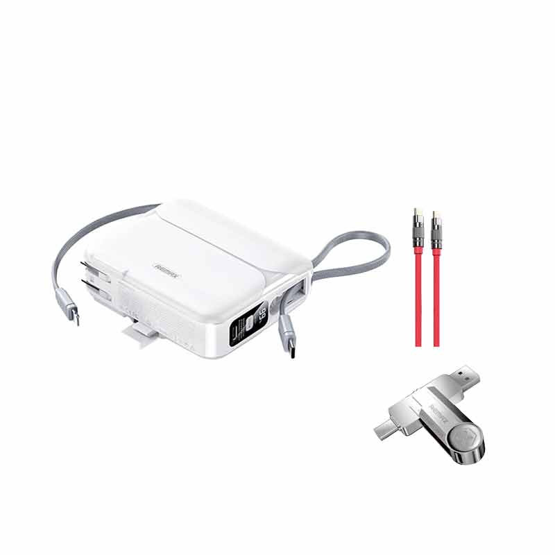شارژر همراه ریمکس مدل RPP-553 ظرفیت 20000 میلی آمپر ساعت + فلش مموری ریمکس مدل RX-817 + کابل شارژ ریمکس مدل Wefon RC-C055 کد (VAL025)