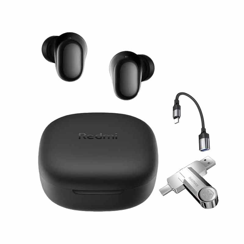 هدفون بلوتوثی شیائومی مدل Redmi Buds 6 Play + فلش مموری ریمکس مدل RX-817 + مبدل پرودو مدل PD-CBL0020 کد (VAL017)