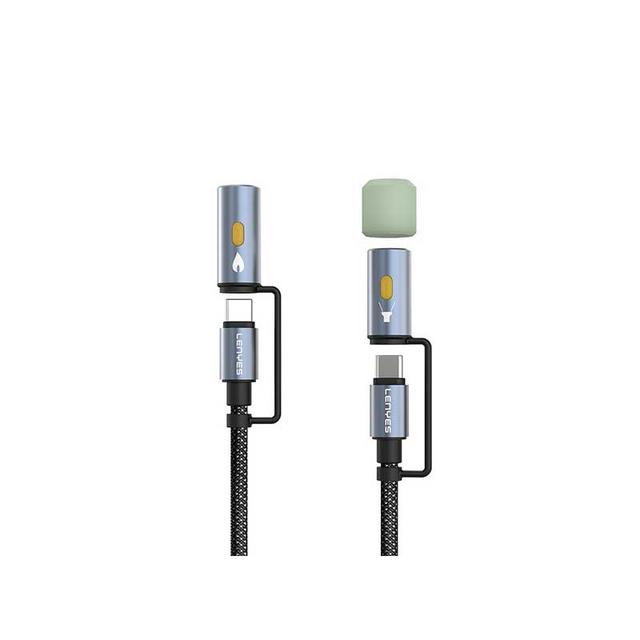 کابل شارژ چندکاره 60 وات تایپ سی لنیز مدل LC111 همراه با چراغ قوه و فندک