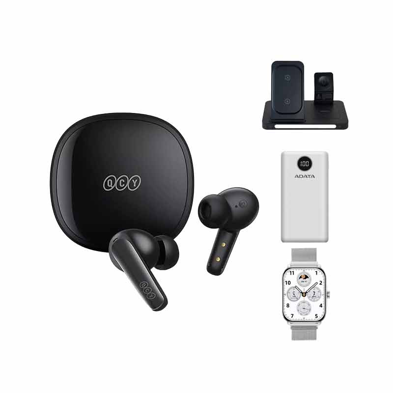 هدفون بلوتوثی کیو سی وای مدل T13x + ساعت هوشمند گلوریمی مدل GC Plus + شارژر همراه ای دیتا مدل P20000QCD + شارژر بی سیم پایزن مدل (XY-C56 (3in 1 کد (VAL045)